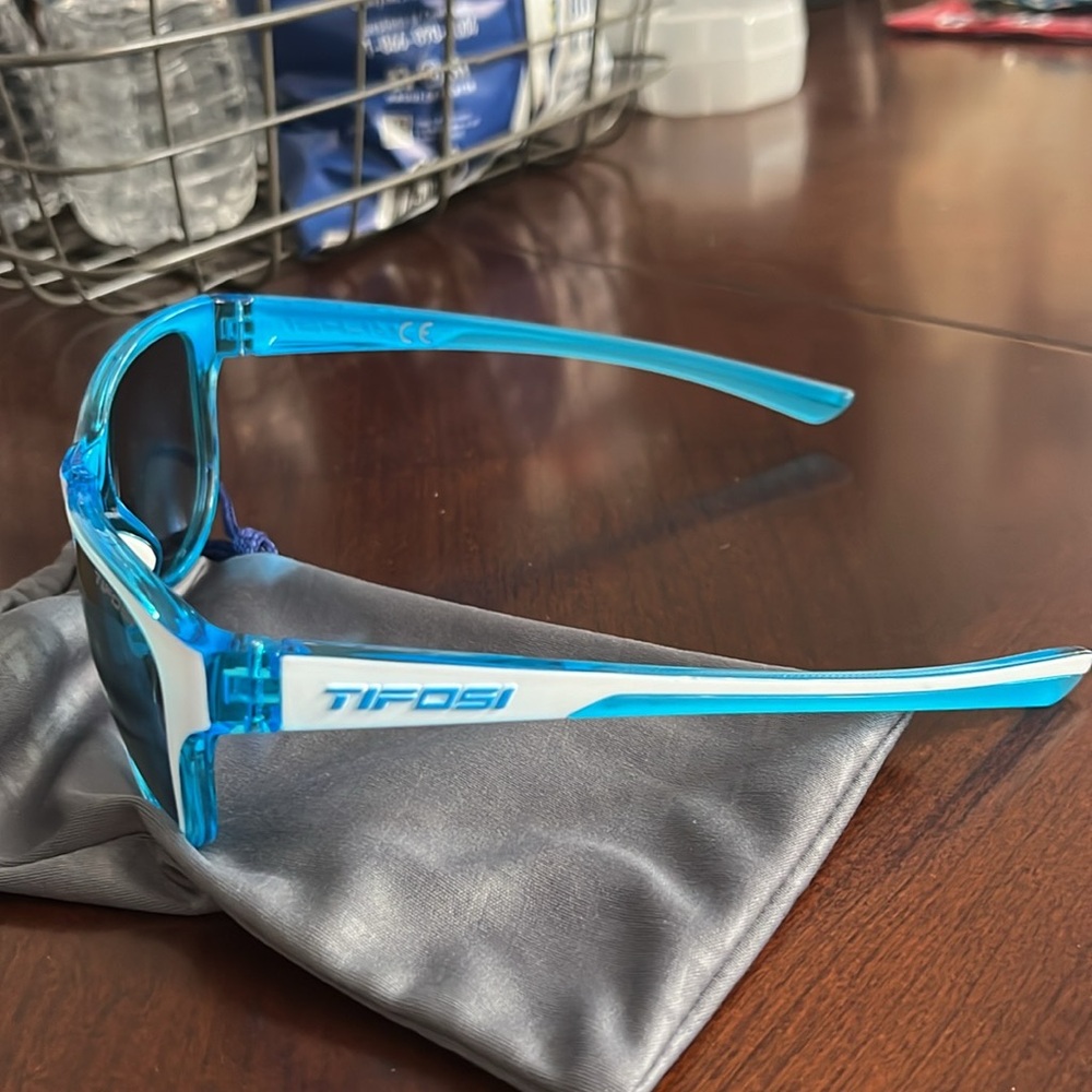 Tifosi Swank Polarized Sunglasses Neon Blue and White - Picture 3 of 4